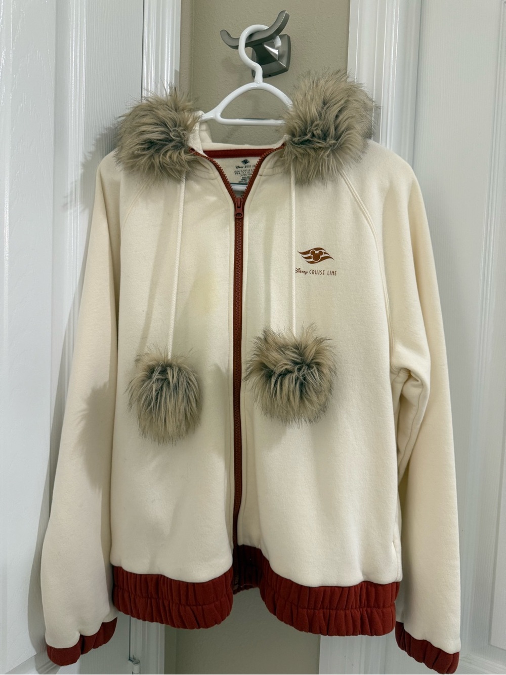 Disney Cream and Brown Faux-Fur Pom Zip Hoodie